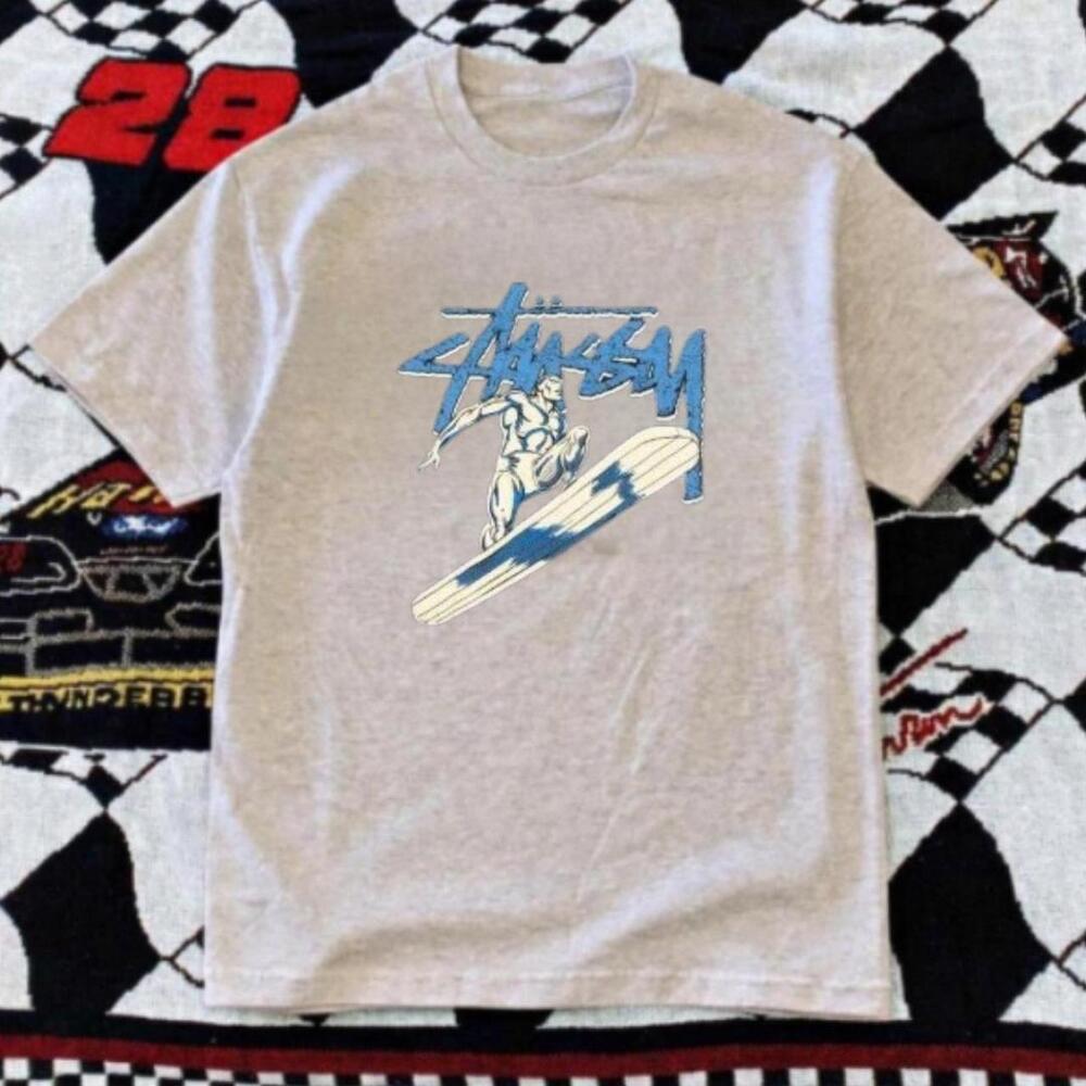Gildan Men Grey T-Shirt, Stussy Cream Graphic Tee